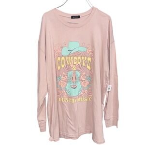 Zutter Cowboys & Country Music Graphic Long Sleeve Shirt Women's M/L Pink Wester